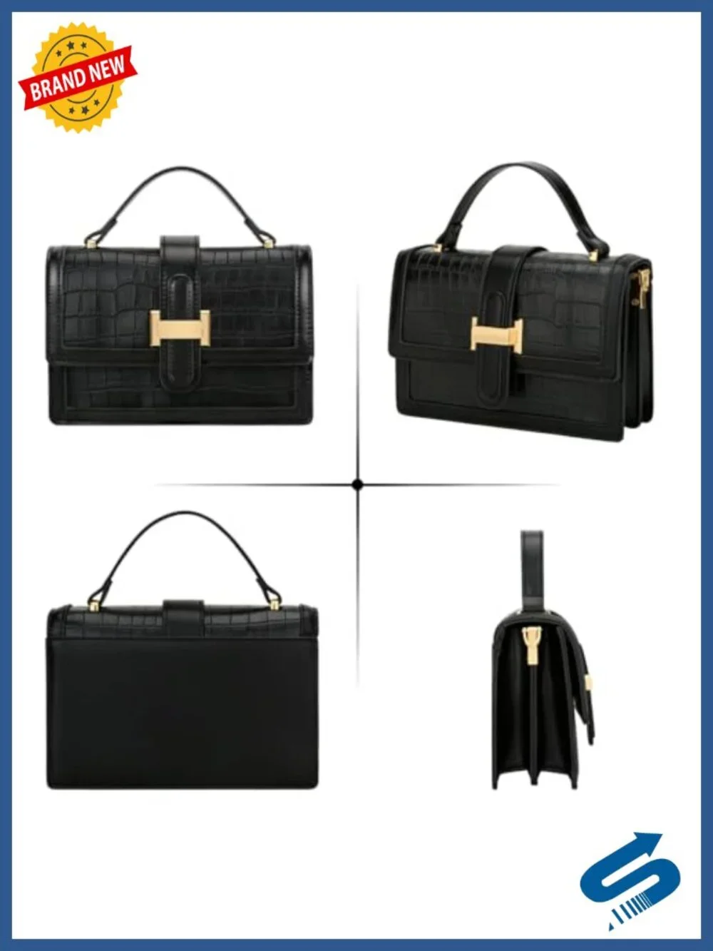 Vegan Leather Crossbody Bag with Top Handle - Adjustable Strap